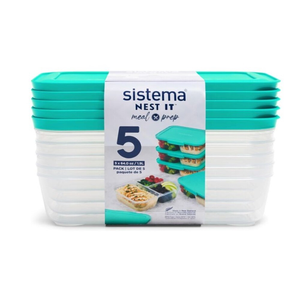 Sistema 5-Pack Nest It Meal Prep Food Storage Containers,3 Compartments BPA-Free
